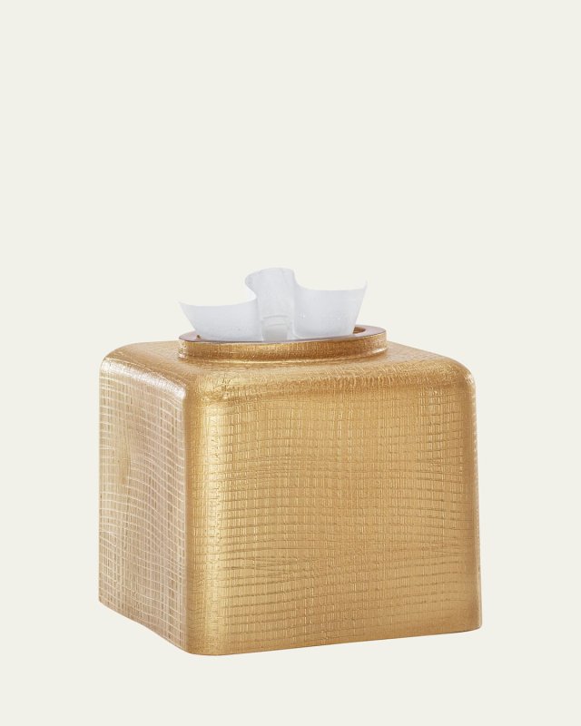 Cambric Glass Tissue Box Cover, Gold Enamel